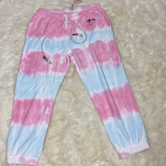 🎀 LoveShackFancy Santinella Tie-dye Joggers XL Pink White Blue - Picture 3 of 17